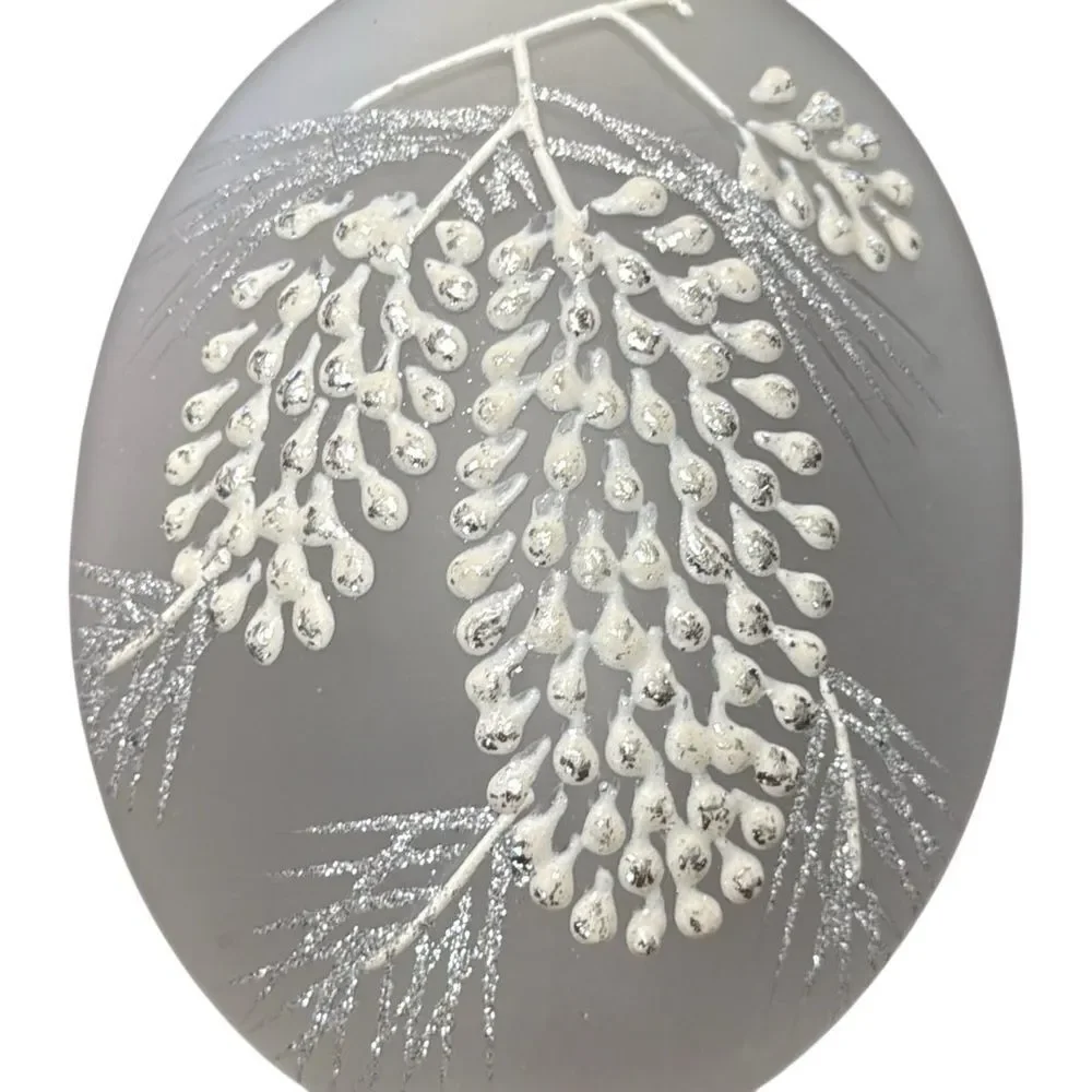 2012 Dated Frosted Glass Christmas Ornament Winter Pine Branch Keepsake